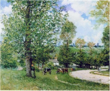 Ganado Vaca Toro Painting - Alfred Sisley pasto de vaca cerca de Louveciennes 1875